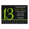 13Th Birthday Lime Green Black Polka Dot Stripes Invitation Card