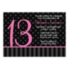 13Th Birthday Pink And Black Polka Dot Stripes Invitation Card