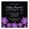 Sparkle Snowflakes Purple Sweet 16 Winter Square Paper Invitation Card