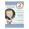 Airplane Polka Dot Blue Red Photo Boy Birthday Invitation Card