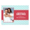 Aqua And Red Chic Chevrons Custom Holiday Cards Invitation Card