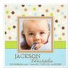 Baby Boy Birth Two Photos In Blue + Green Dots Square Paper Invitation Card