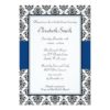 Black And Navy Blue Damask Bridal Shower Invitation Card