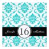 Black Aqua Damask Sweet Sixteen Party Invitation Square Invitation Card
