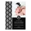 Black White Damask Monogram Girl Photo Birth Invitation Card