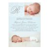 Blue Damask Monogram Baptism Photo Invitation Card