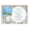 Blue Hydrangea Monogrammed Mason Jar Bridal Shower Invitation Card