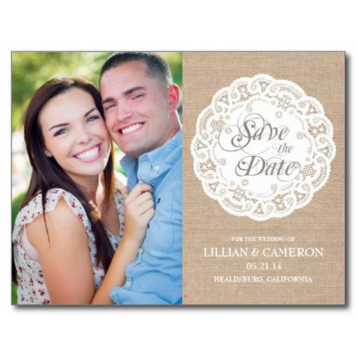 Burlap Lace Doily Save The Date Postcard Post Card