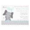 Cute Elephant Chevron Light Blue Baby Shower Invitation Card