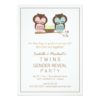 Cute Owls Twin Baby Gender Reveal Party Invitation Card