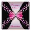 Elegant Pink Black Diamond Bow Quinceanera Square Paper Invitation Card