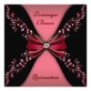 Elegant Red Black Diamond Bow Quinceanera Square Paper Invitation Card