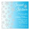 Fancy Blue Snowflakes Winter Wonderland Sweet 16 Square Paper Invitation Card