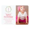 Floral Wreath Photo Girl 1St Birthday Invitation Card