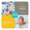 Fun Modern Squares One Photo Baby Boy 1St Birthday Square Paper Invitation Card