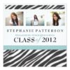Graduation Glamour Girl Zebra Print With Aqua Square Paper Invitation Card