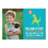 Green Dinosaur & Balloon Photo Birthday Invitation Card