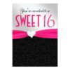 Hot Pink And Black Floral Damask Diamond Heart Invitation Card