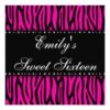 Hot Pink Zebra Diamonds Sweet 16 Birthday Square Paper Invitation Card