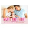 Merry And Bright Christmas Photo Card | Red & Pink Invitation Card