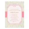 Monogram Damask Baptism/Christening Invite - Pink Invitation Card