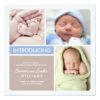 Multiple Photo Birth Announcement | Blue & Taupe Square Invitation Card