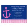 Nautical Anchor Chevron Blue Pink Bridal Shower Invitation Card