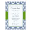 Navy Blue And Green Damask Bridal Shower Invitation Card