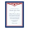Navy Blue And Red Flourish Wedding Invitation Card
