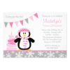 Penguin Snowflakes Pink Winter Onederland Birthday Invitation Card