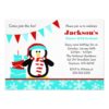 Penguin Snowflakes Teal Winter Onederland Birthday Invitation Card