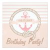 Pink Anchor Stripes Nautical Birthday Invitation Square Invitation Card