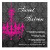 Pink Chandelier Black Damask Sweet 16 Birthday Square Paper Invitation Card