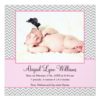 Pink Gray Chevron Girl Photo Birth Announcement Square Invitation Card