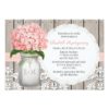 Pink Hydrangea Monogrammed Mason Jar Bridal Shower Invitation Card