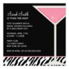 Pink Martini And Zebra Pattern Square Paper Invitation Card