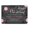 Pink Snowflakes Chalkboard Winter Onederland Invitation Card