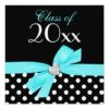 Polka Dot Teal Blue Bow Heart Graduation Party Square Paper Invitation Card