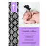 Purple Black Damask Banner Cross Photo Baptism Invitation Card