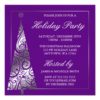 Purple Silver Swirl Christmas Tree Holiday Party Square Paper Invitation Card