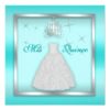 Sparkling Quinceanera Invite Teal Silver White Square Invitation Card