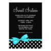 Teal And Black Polka Dots Bow Sweet 16 Birthday Invitation Card