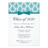 Teal Blue Damask Bow Graduation Announcement Invitation Card