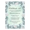 Vintage Blue Roses And Feather 80Th Birthday Party Invitation Card