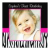 Zebra Hot Pink Girls Photo 1St Birthday Party Square Paper Invitation Card