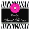 Zebra Pink Daisy Gems Sweet 16 Birthday Square Paper Invitation Card