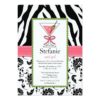 Zebra Print Pink Martini Bachelorette Invitation Card
