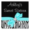 Zebra Teal Blue Bow Diamond Sweet 16 Invitations Square Invitation Card