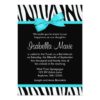 Zebra Teal Blue Printed Bow Bat Mitzvah Invitation Card