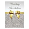 Faux Silver Sequins Diamonds Gold Bow Wedding Invitation Card